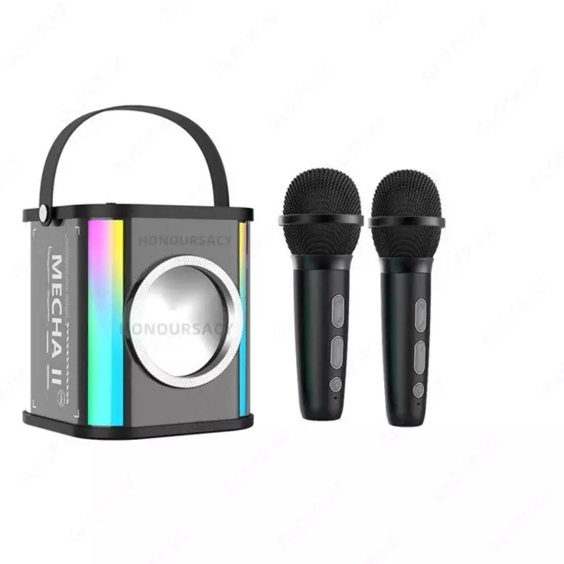 Маленькая домашняя портативная Bluetooth Колонка для караоке, двойной беспроводной микрофон, звуковая шкатулка для прямого эфира, FM-радио, TF-карта, USB Сабвуфер, музыкальный центр, аудио