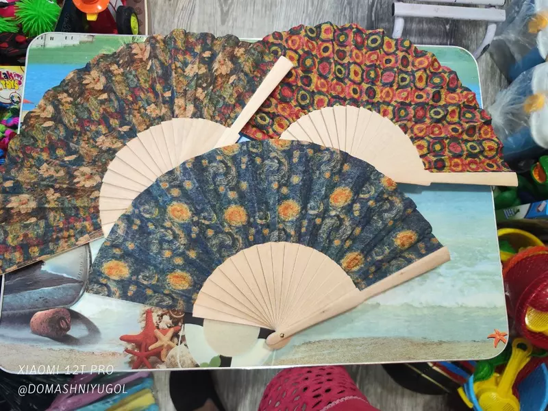 Китайский портативный пробковый тканевый веер
