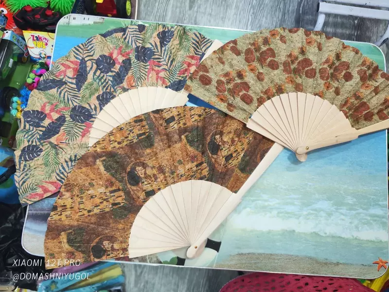 Китайский портативный пробковый тканевый веер