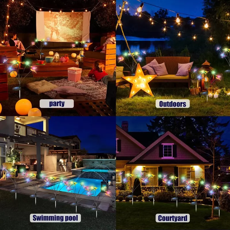 Водонепроницаемый светодиодный садовый фонарь на солнечной батарее в виде бабочки.