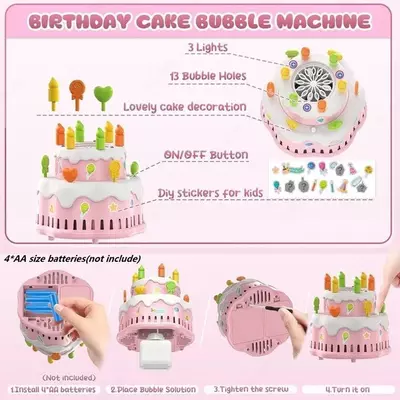 130 000 сум / шт. Автоматическая машина KULARIWORLD для пускания мыльных пузырей на торт ко дню рождения (розовый)