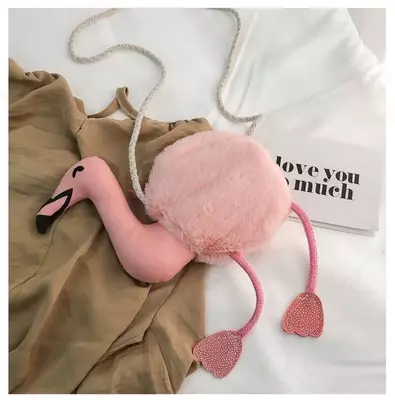 Розовая плюшевая сумочка-фламинго (30x12x45см.)