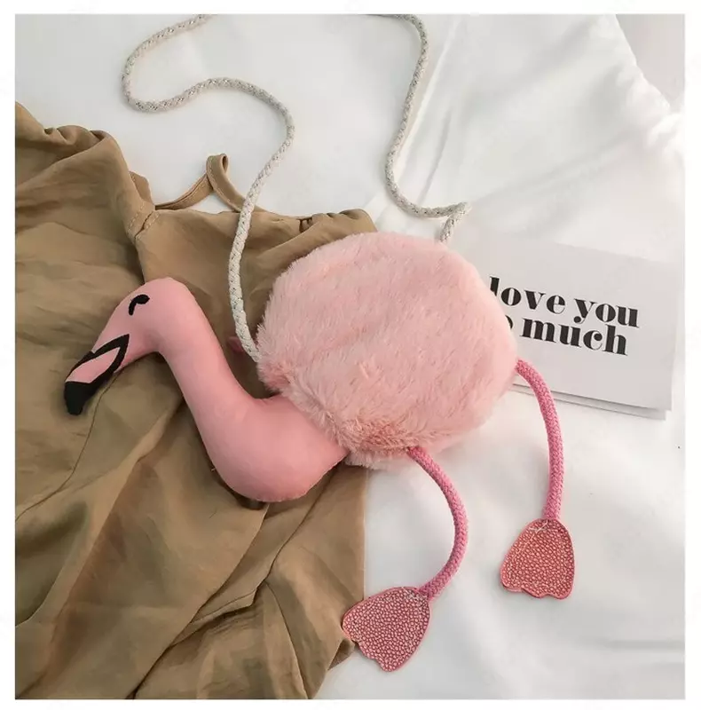 Розовая плюшевая сумочка-фламинго (30x12x45см.)