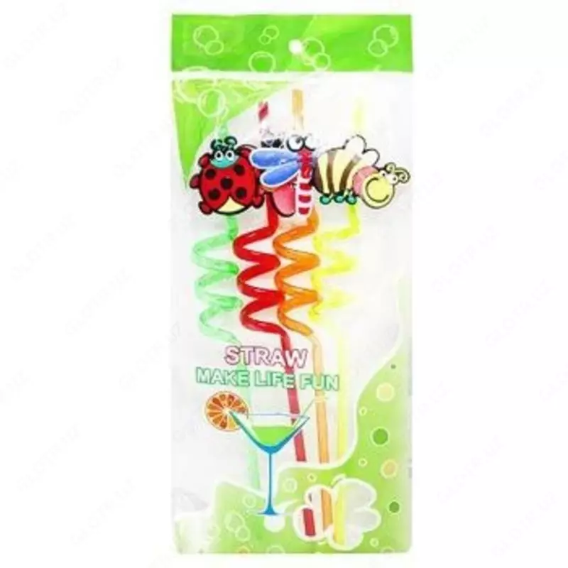 20 000 сум Многоразовые акриловые трубочки Curly Straws в форме фигурных соломинок для питья напитков (4 шт.)