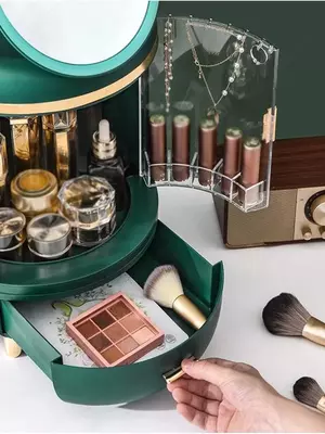 Круглый органайзер для хранения косметики (зелёный люкс) Только в розницу