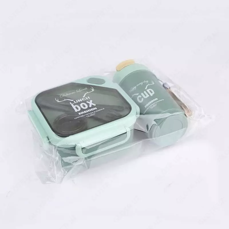 Набор из пластикового ланч-бокса Senza Square с ложкой и бутылки для воды