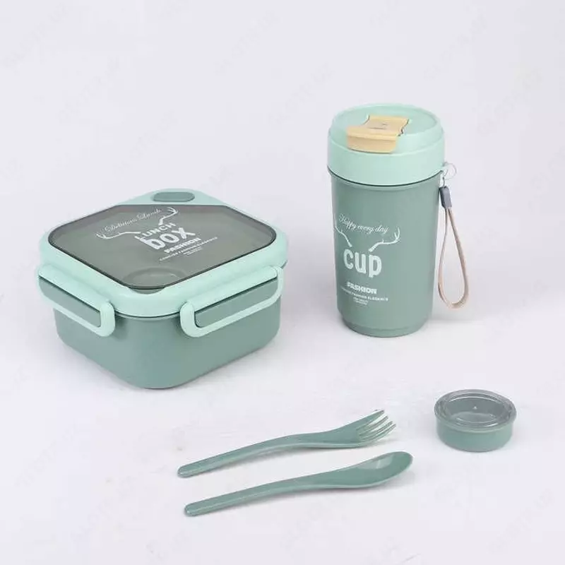 Набор из пластикового ланч-бокса Senza Square с ложкой и бутылки для воды