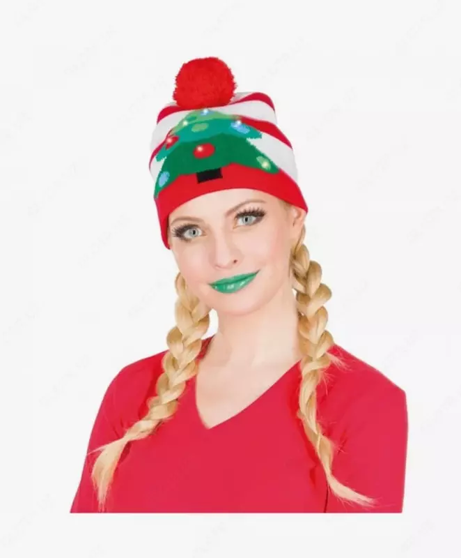 Новогодняя шапочка бини с помпоном и подсветкой (22х25 см) Только в розницу