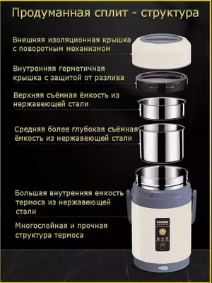 Портативный электротермос - термоконтейнер с подогревом (Foodie) для еды (2л.)