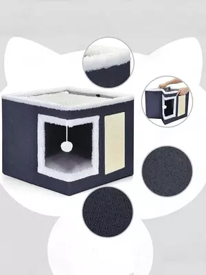   Универсальная лежанка-домик с когтеточкой для кошек и собак 