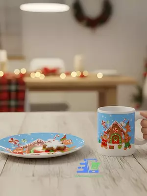Рождественский набор Snowy Mug — кружка 325 мл и блюдце 20 см, керамика