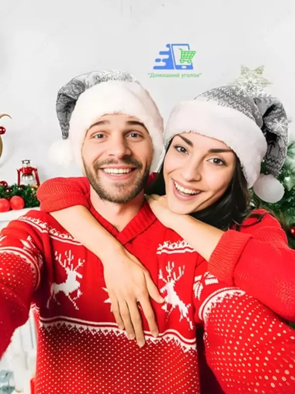 Новогодняя шапка Санта Клауса с орнаментом (39 см) - 50 000 сум