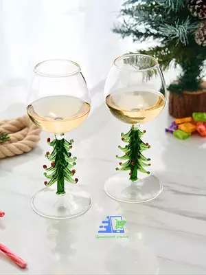 Бокал для вина «Ёлочный» стеклянный, новогодний бокал с фигуркой ёлки на ножке
