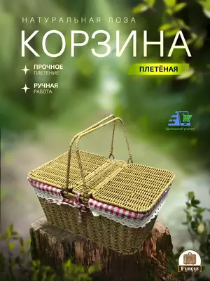 Плетеная корзина для пикника с крышкой и ручками большая легкая для поездок