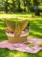  Плетеная корзина для пикника с крышкой и ручками большая легкая для поездок - Домашний Уголок