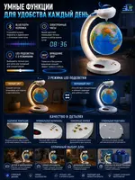  Левитирующий глобус с Bluetooth колонкой  подсветкой и часами 17 см - Светодиодные лампы