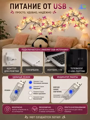  Kapalaklar yorug‘lik diodli devor bra  LED  moslashuvchan  USB Domashniy ugolok XK