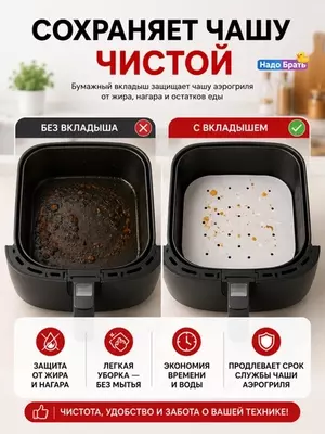Бумажные вкладыши для аэрогриля, с отверстиями, 50 шт, антипригарные (20,5×20,5/23х23 см),