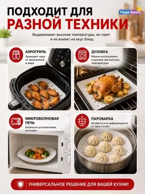 Бумажные вкладыши для аэрогриля, с отверстиями, 50 шт, антипригарные (20,5×20,5/23х23 см),