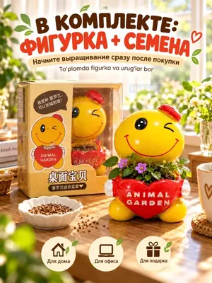 Мини-набор для выращивания растения - Смайлик с семенами, декоративный мини-горшок