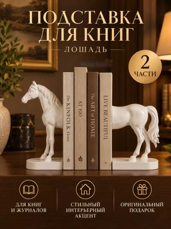 Декоративные подставки для книг в форме лошади, интерьерный декор ( 27×12×16 см. белый)