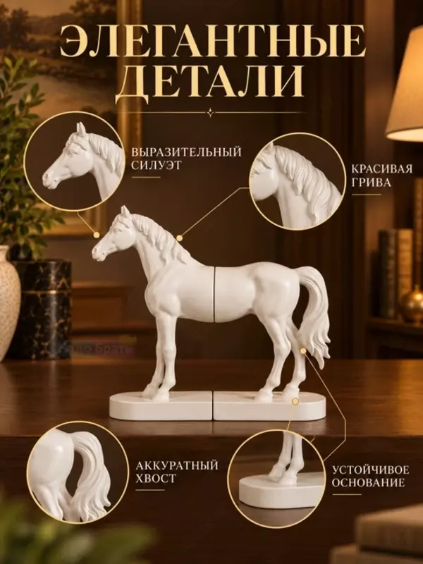 Декоративные подставки для книг в форме лошади, интерьерный декор ( 27×12×16 см. белый)