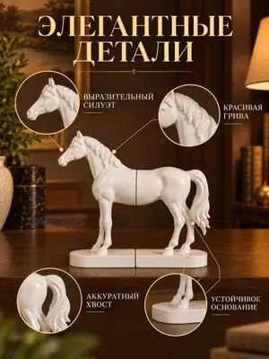 Декоративные подставки для книг в форме лошади, интерьерный декор ( 27×12×16 см. белый)