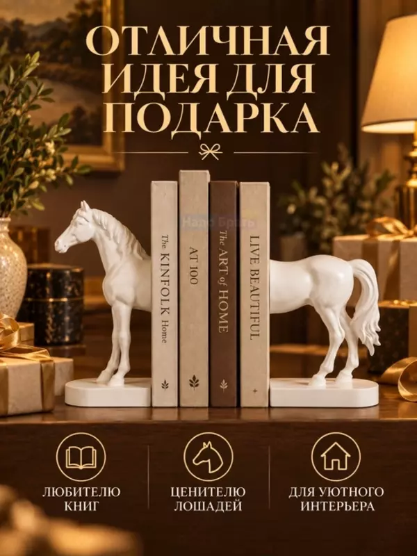Декоративные подставки для книг в форме лошади, интерьерный декор ( 27×12×16 см. белый)