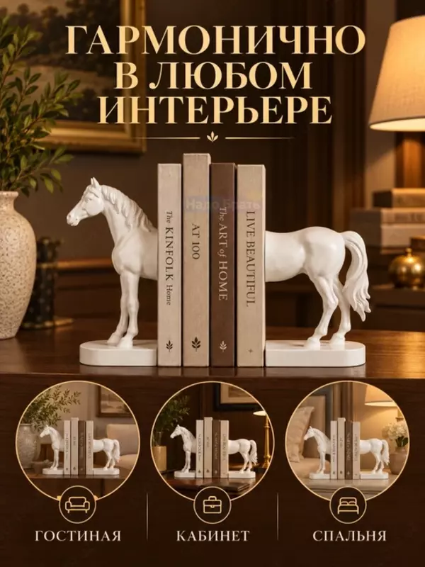 Декоративные подставки для книг в форме лошади, интерьерный декор ( 27×12×16 см. белый)