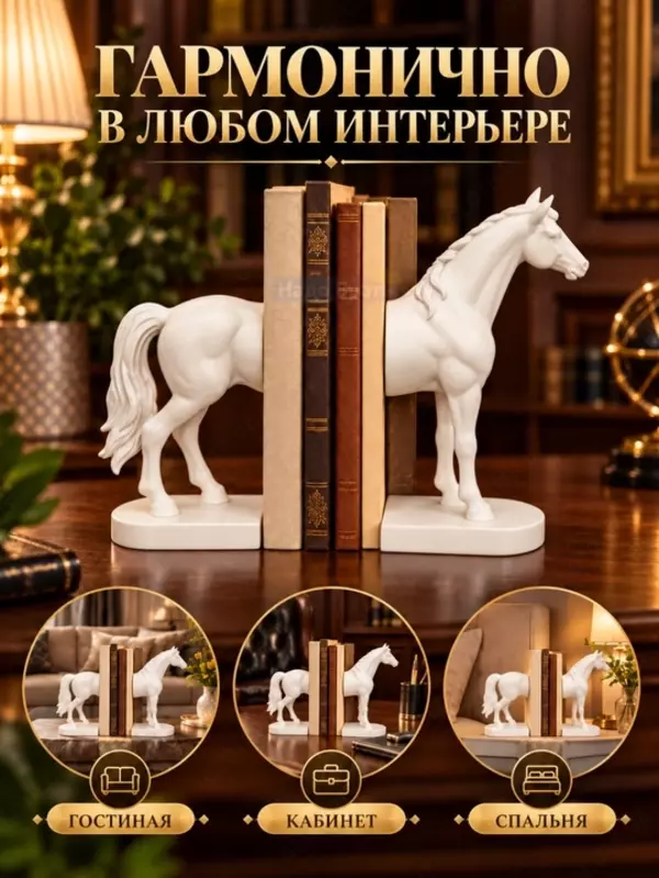 Декоративные подставки для книг в форме лошади, интерьерный декор ( 27×12×16 см. белый)