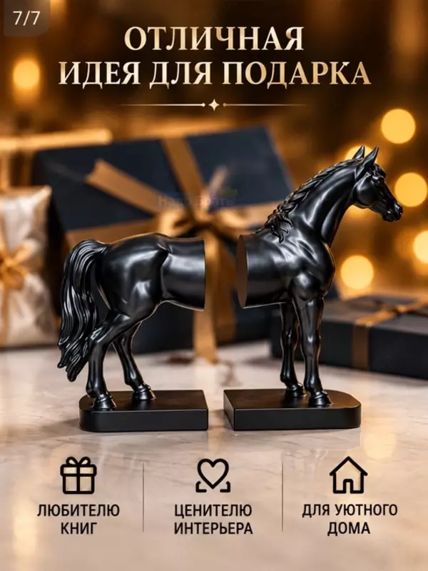 Ot shaklidagi bezakli kitob tagliklari, ichki bezak (27×12×16 sm, qora shisha)