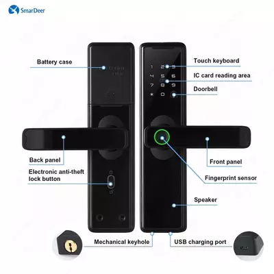 Умный замок автономный биометрический Tuya WiFi