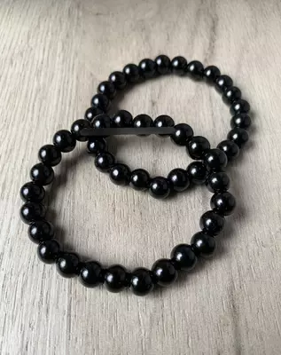 Черный агат. Комплект браслет и кулон.