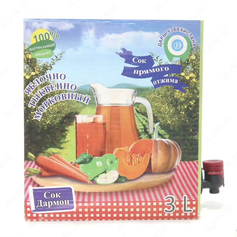 Сок яблочно-морковно-тыквенный пастеризованный 3л (Bag-in-Box)  в картонной коробке