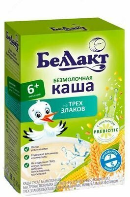 Безмолочная каша 3 злака с витаминами и минералами "Беллакт"