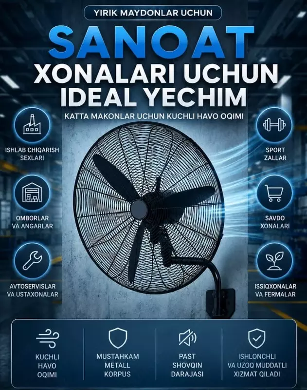 Sanoat ventilyatori  devorga o‘rnatiladigan 75 sm
