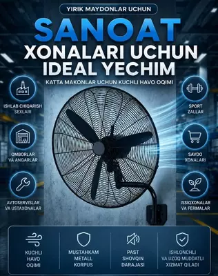 Sanoat ventilyatori  devorga o‘rnatiladigan 75 sm