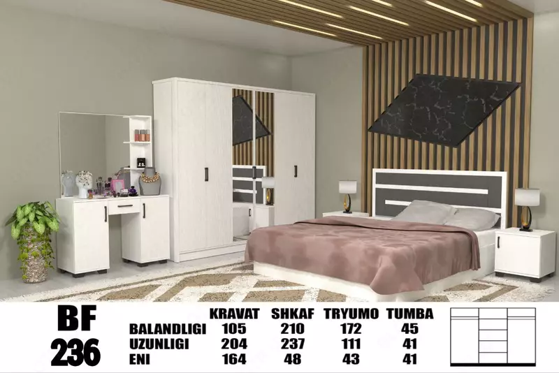 Yotoqxona to'plami (+matras va yig'ish hizmati)