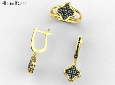 Золотой комплект серьги+кольцо (001) - от 30 000 сум / грамм
