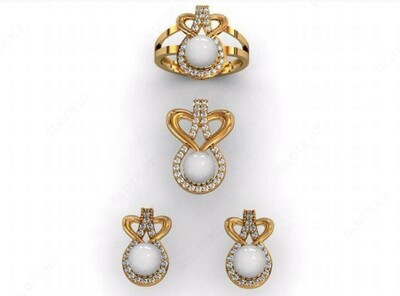 Золотой комплект серьги+кольцо+подвеска