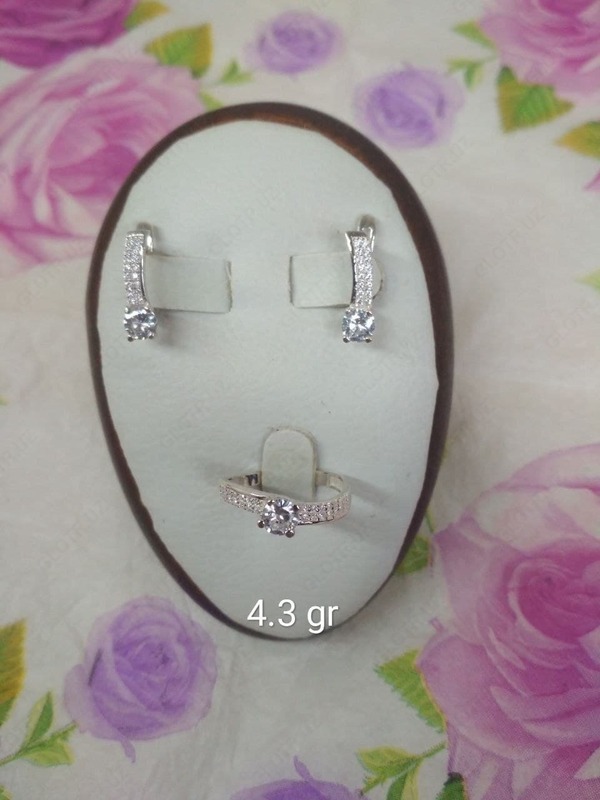 Серебряный комплект серьги+кольцо (002) - от 30 000 сум