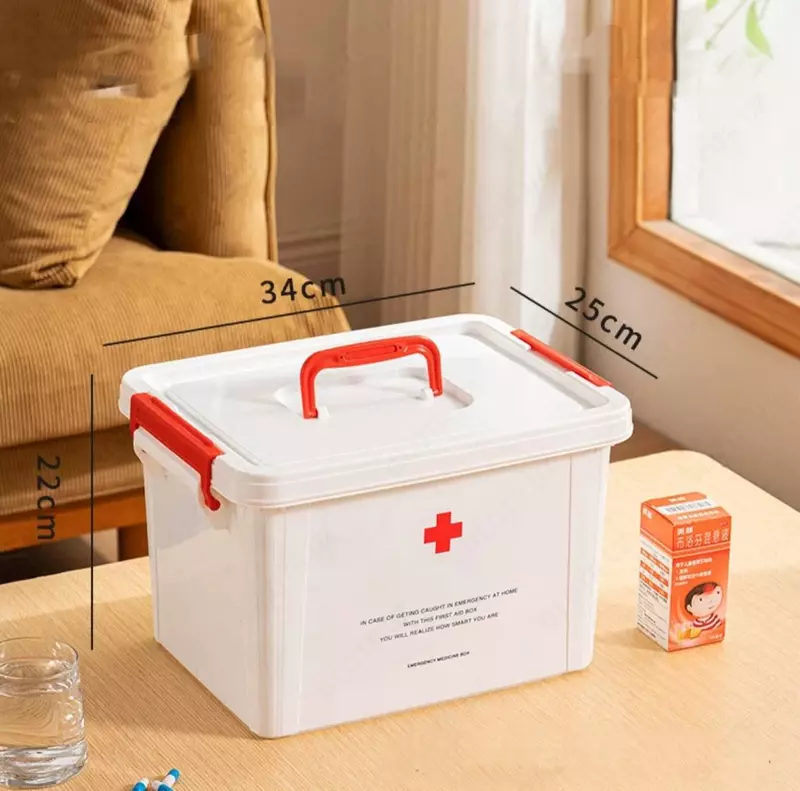Пластиковый контейнер Аптечка 34 х 25 х 22 см (Белый/красный) Средний
