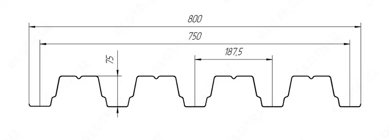 Профнастил Н-75 Оцинкованный 0,8мм