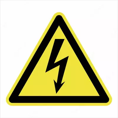 "Elektr toki urishi xavfi" ogohlantirish belgisi (qora/sariq)