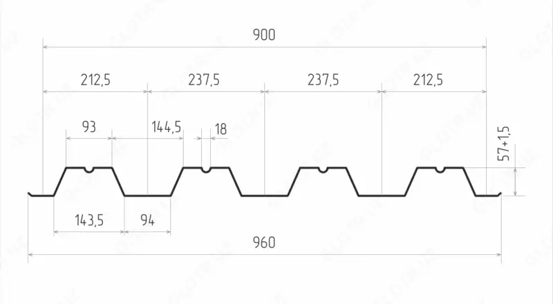 Профилированный лист Н-57х900 Цинк 0,7 мм