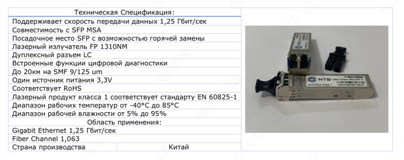 Оптический Трансивер / SFP модуль / 1.25G / LC-Дуплекс Только в розницу