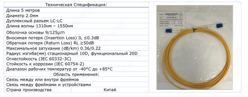 75 000 сум Оптоволоконный Патч-корд / 5 метр / LC-Дуплекс