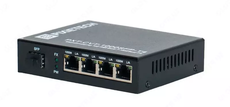 Медиаконвертер 4 порта 100/1000-Base-T / 1000Base-FX с SFP-портом (Арт.PXT-CVT-1000SFP-T4)
