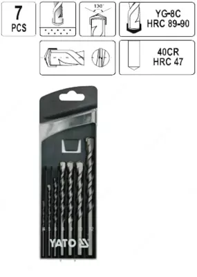 Набор сверл по бетону 4-12 мм, 7 предметов