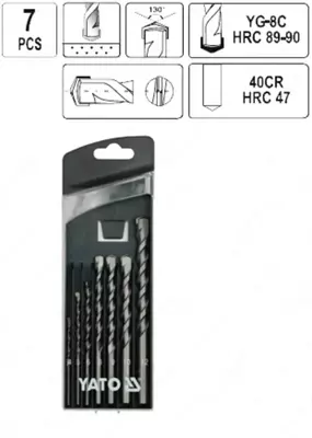 Набор сверл по бетону 4-12 мм, 7 предметов